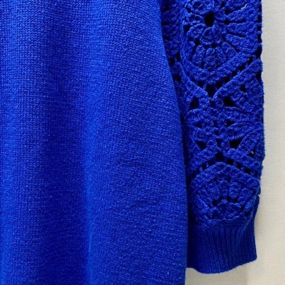 Liz Claiborne Women's 0X Knit Sweater Top Deep Royal Crochete Short Sleeves NWT - Picture 9 of 15